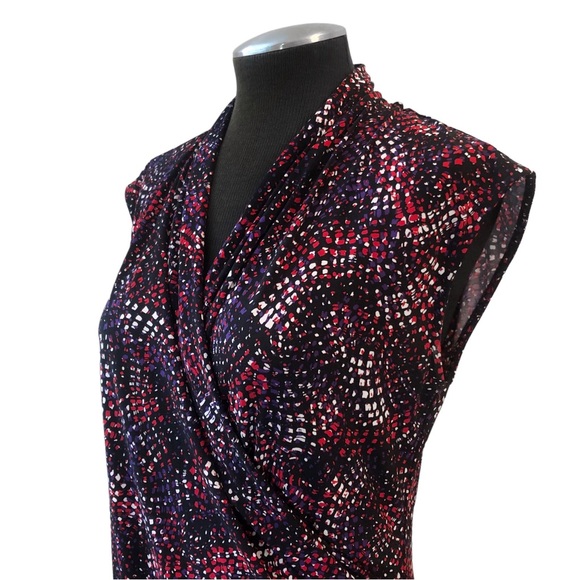 Vince Camuto - Drape Neck Faux Wrap Print Stretch Top – Large - Picture 7 of 9
